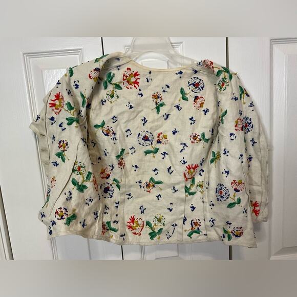 VTG 1960s FLORAL CREWEL EMBROIDERY CREAM LINEN CHILDREN HANDMADE BLOUSE TOP SZ S - Picture 10 of 14